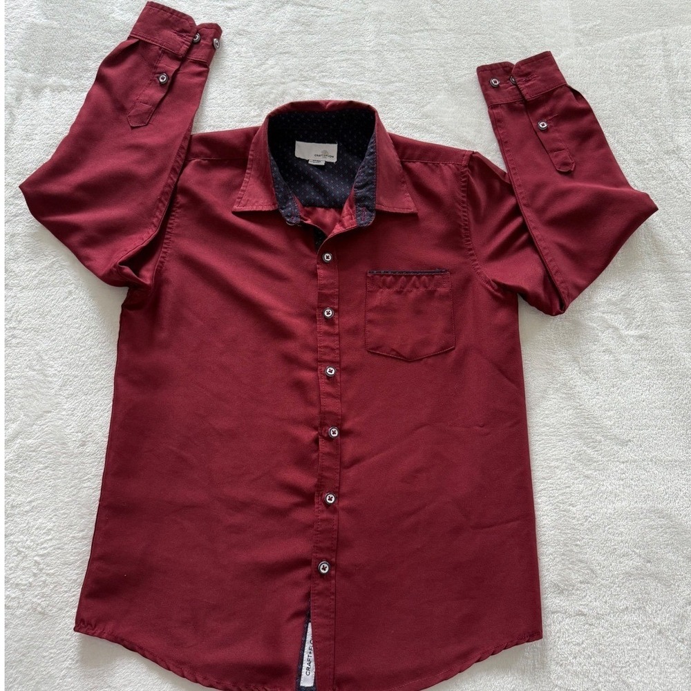 Craft + Flow Boys Cranberry Dress Shirt Button Front Long Sleeve Size 10 12 - Picture 2 of 8